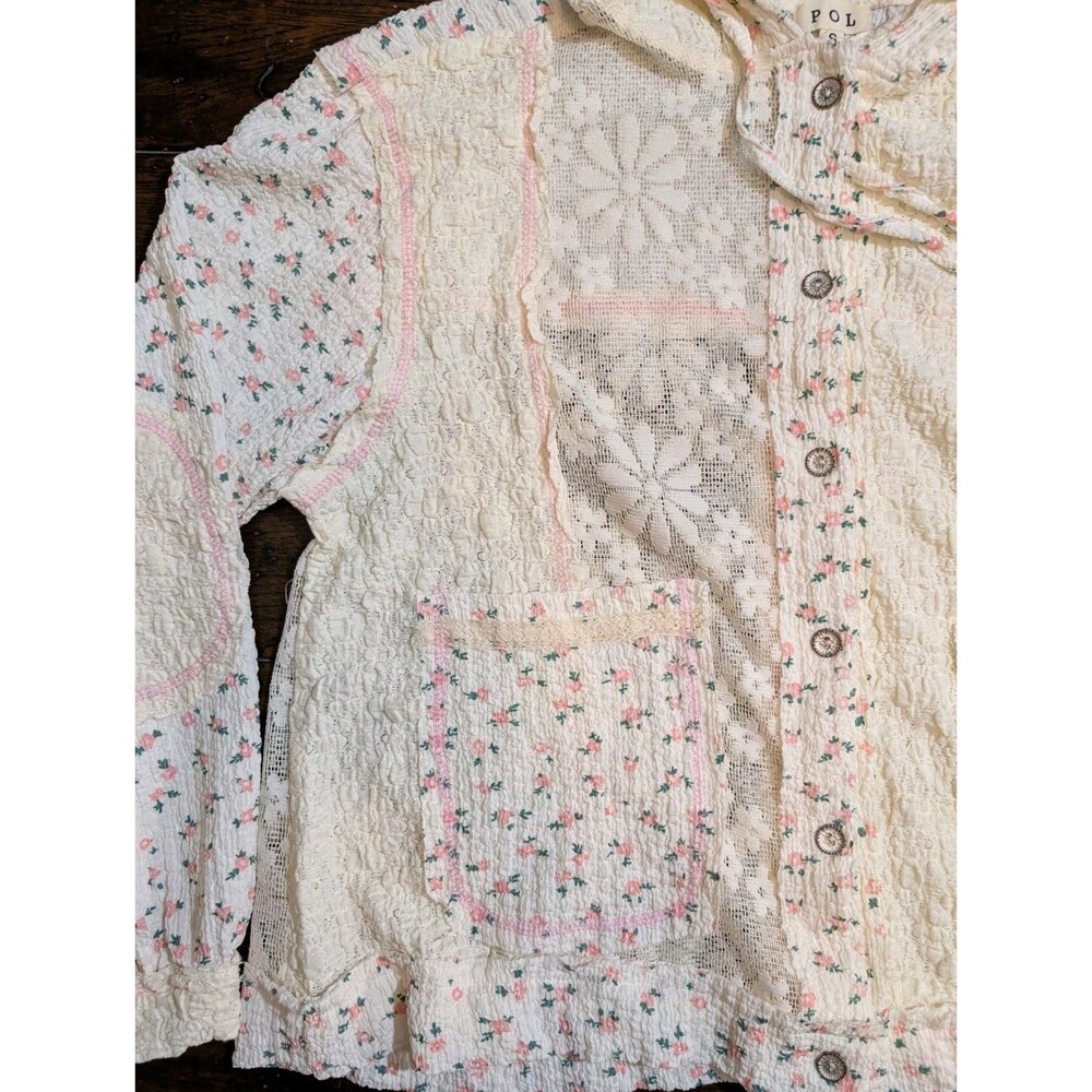 POL Floral Lace Hoodie S Jacket Boho Coquette Cottagecore Balloon Sleeve Shacket - Picture 8 of 14